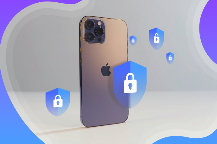 An iPhone with security shields around it.